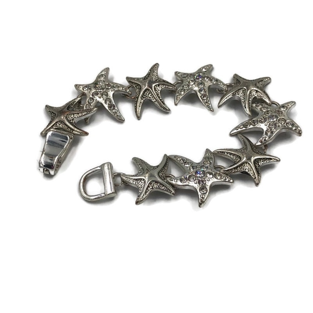 Silver Tone Crystal Starfish Link Bracelet
